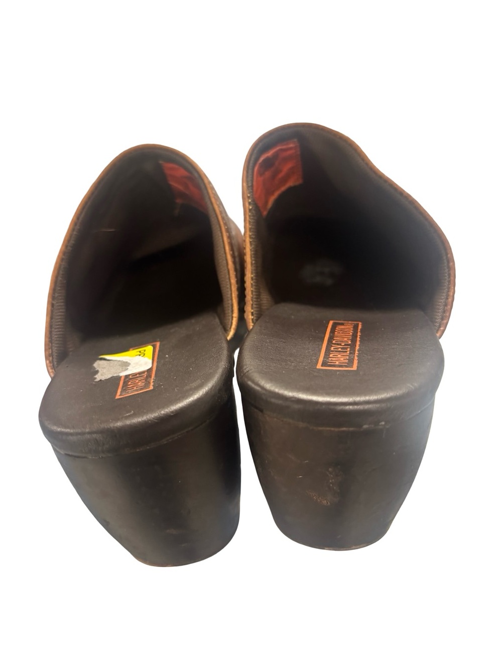 Harley-Davidson Y2K Western Biker Brown Leather Clog Mules brass ring Detail 8.5 - Picture 4 of 8